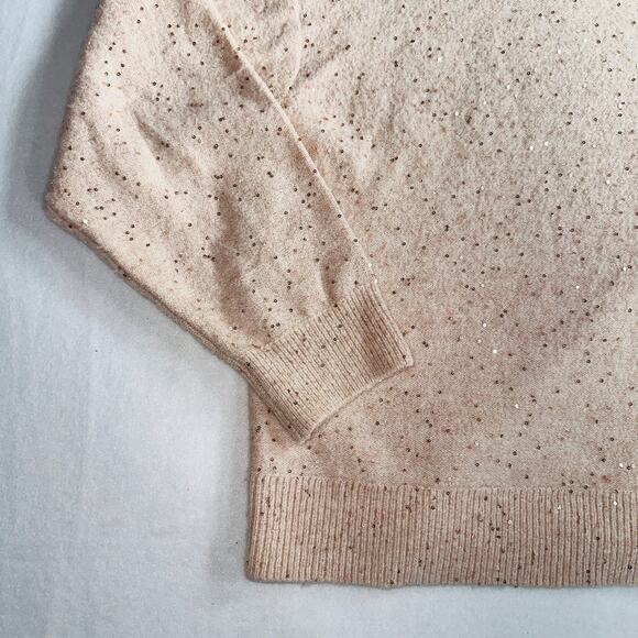 H & M Women's Knit Sweaters Size Large Pink and Gold Sequin Crewneck Pullover - Picture 7 of 13